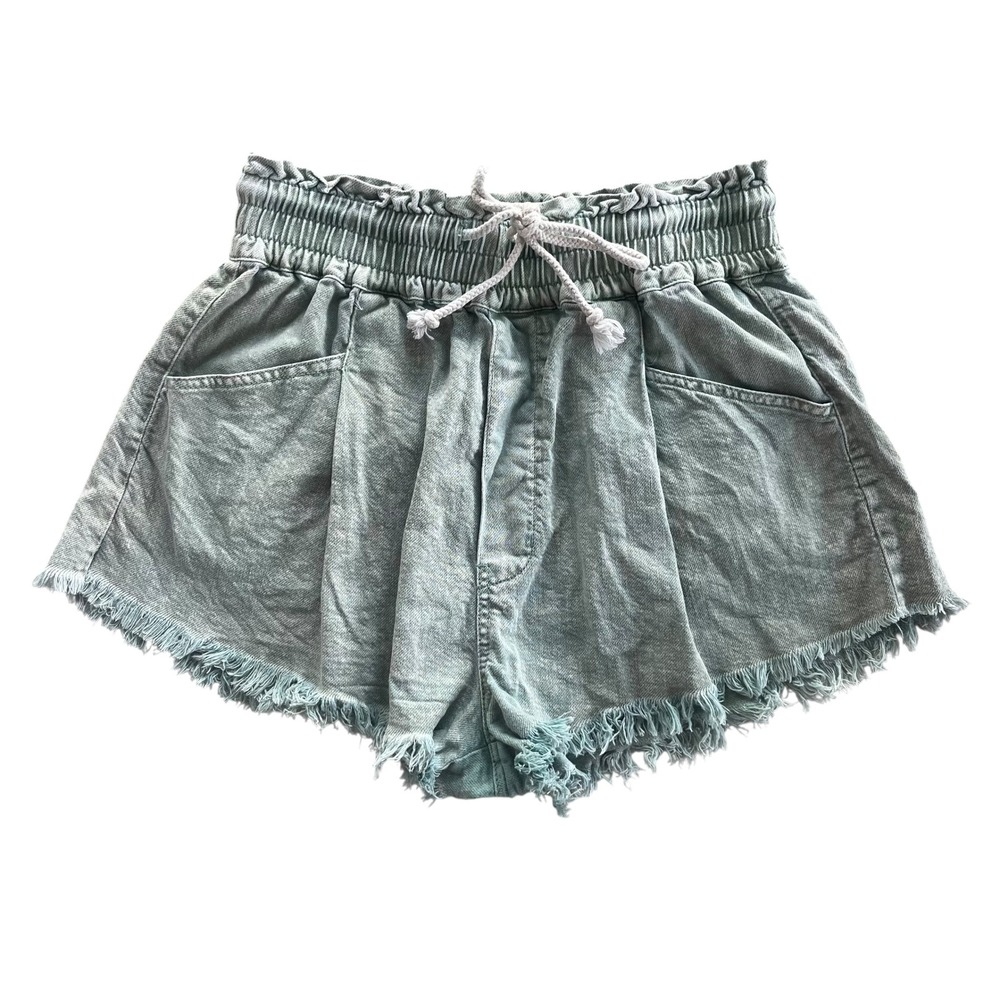 Mustard Seed Womens Med Olive Green Wash Frayed Hem High Waist Denim Shorts Boho
